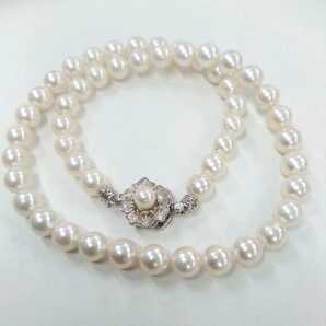 ●サ3527H◎艷やか真珠 パールネックレス 45センチ 約8-8.5ミリ珠 留め具SILVER刻印あり 宝石鑑別書付 シルバーホワイト◎の画像3