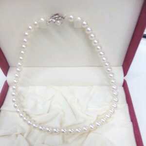 ●サ3787H◎艷やか本真珠　パールネックレス　42.5センチ　大珠　8-8.5ミリ珠　留め具SILVER刻印有◎