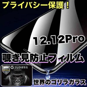 プライバシー保護！【iPhone 12.12Pro】 覗き見防止強化ガラスフィルム【世界のゴリラガラス】　