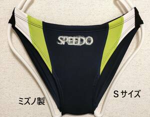 【S】SPEEDO アクアスペック？ 平成 競パン ハイカット 競泳水着 紺レモン白黒 Sサイズ ビキニ ブーメラン 水泳パンツ スピード ミズノ