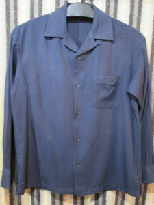 古着 　ロカビリー　開襟シャツ（Mサイズ）レーヨンシャツ　オープンシャツ　ロックンロール　ビンテージ　紺色系