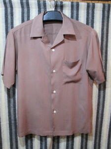 古着　開襟シャツ　オープンシャツ（Mサイズ）ロカビリーシャツ　薄い茶色