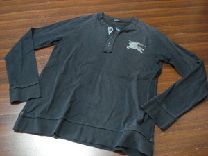 BURBERYハーフボタン長袖Tシャツ/ブラックレーベル/メンズ/デカワッペン/バーバリー/ロングTシャツ