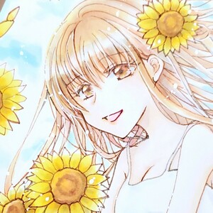 手描きイラスト オリジナル 女の子 夏 向日葵