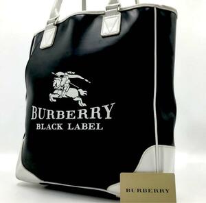 A4収納可能●バーバリーブラックレーベル BURBERRY BLACK LABEL メンズ ビジネス トートバッグ ハンド ショルダー ホースロゴ レザー 黒