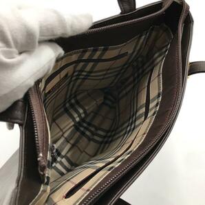 美品/A4収納可能●バーバリー BURBERRY メンズ ビジネス トートバッグ ハンド ショルダー 内側ノバチェック レザー ブラウン 茶色 書類鞄の画像8