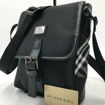 未使用級●バーバリーブラックレーベル BURBERRY BLACK LABEL メンズ ビジネス ショルダーバッグ ボディバッグ レザー ブラック 斜め掛け_画像1