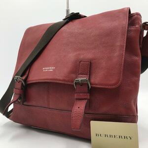 美品/A4収納可能●バーバリーブラックレーベル BURBERRY BLACK LABEL メンズ ビジネス ショルダーバッグ ボディ レザー ボルドー 斜め掛け