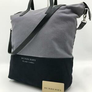 A4収納可能●バーバリーブラックレーベル BURBERRY BLACK LABEL メンズ ビジネス ハンドバッグ トート ショルダー レザー バイカラー 黒 鞄