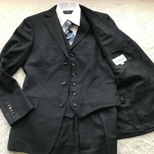  unused class /3 piece * men's ti Nora sMEN'S TENORAS suit three-piece setup stripe business commuting jacket black black 