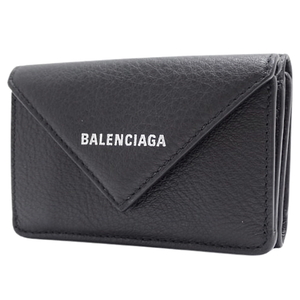 BALENCIAGA(バレンシアガ) ペーパー ミニ ウォレット コンパクト財布 三つ折り カーフ ブラック黒 シルバー金具 40601114115【アラモード】