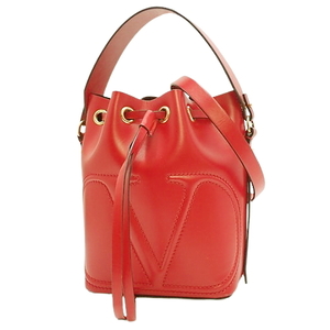  Valentino *galava-niV Logo bucket bag handbag 2way shoulder shoulder .. leather red red 40802080438[ a la mode ]