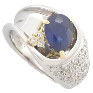 パヴェダイヤモンド サファイヤ リング 指輪 ジュエリー プラチナ K18 イエローゴールド ブルー青 10号 40802063970【アラモード】