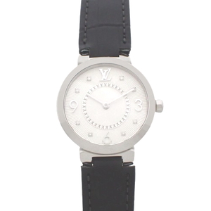  Louis * Vuitton язык b-ru тонкий PM Q12MG SS/ кожа кварц наручные часы серебряный черный женский 40802078253[ б/у ][ a la mode ]