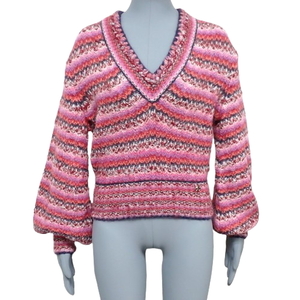 CHANEL( Chanel ) border V neck knitted tops P72 apparel sweater 36 alpaca pink red purple purple 40802097504[ a la mode ]