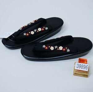  zori urethane sole single goods embroidery entering nose .24.0cm free size conform pair size 22.5~24.5cm black color red new goods ( stock ) cheap rice field shop NO39896