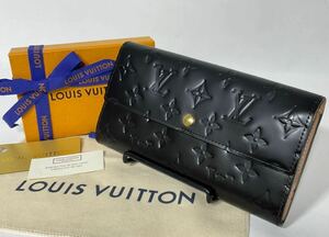 1円《美品》LOUIS VUITTON ルイヴィトン 長財布 ヴェルニ モノグラム ポルトフォイユ サラ ブラック ベージュ 男女兼用 