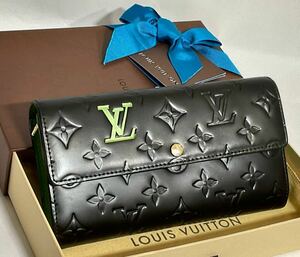 1円《美品》LOUIS VUITTON ルイヴィトン 長財布 ヴェルニ モノグラム ポルトフォイユ サラ ブラック グリーン 男女兼用 