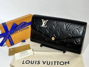 1円《極美品》LOUIS VUITTON ポルトフォイユ・サラ 4115 ルイヴィトン 長財布 ヴェルニ モノグラム ブラック ベージュ