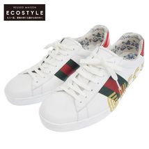 GUCCI グッチ エース レザー スニーカー メンズ ホワイト レッド 10 523455_画像1