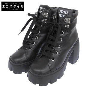  beautiful goods MIU MIU MiuMiu block heel ankle boots shoes lady's black black 38