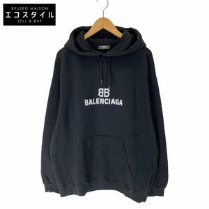 BALENCIAGA バレンシアガ ブラック BBピクセルミディアムフィットフーディ ブラック L トップス コットン メンズ 中古