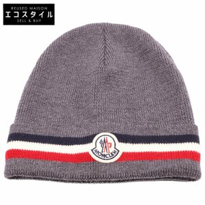 美品/国内正規 MONCLER モンクレール BERRETTO ウール ロゴワッペン ニット帽/ 帽子 グレー メンズ