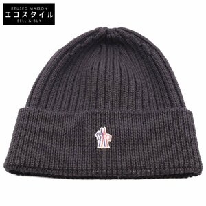 美品/21年製 MONCLER モンクレール GRENOBLEグルノーブル HAT ウール ロゴワッペン ニット帽/ 帽子 ブラック メンズ