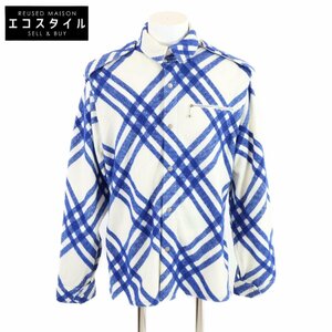 美品/国内正規 BURBERRY バーバリー 8078865 チェック ウール シャツ ジャケット M ブルー/ホワイト メンズ