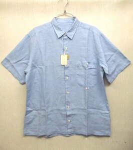  new goods *Papas / Papas * flax 100% short sleeves shirt light blue men's M size tag attaching 