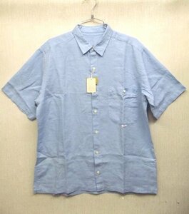 新品★Papas /パパス ◎麻100％　半袖シャツ　ライトブルー　メンズ　Mサイズ　タグ付き