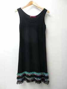 ★DOLLYGIRL BY ANNASUI ドーリーガールバイアナスイ〇裾装飾 ノースリーブワンピース黒系 2サイズ 中古品