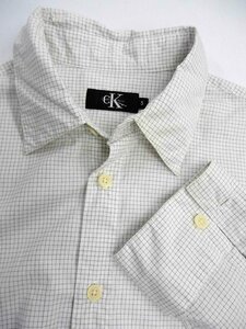 CK/ Calvin Klein *① men's .. pattern cotton shirt S white × gray check Calvin Klein
