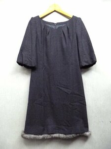 ★UNTITLED /アンタイトル ◎グレー　ウール　裾ファー付き　ワンピース　0サイズ