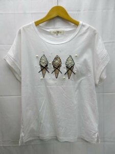 美品★Super Beauty◎スーパービューティ/アイスクリーム刺繍/Tシャツ/ホワイト/白/44サイズ