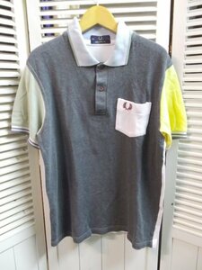 ★FRED PERRY◎フレッドペリー/半袖ポロシャツ/切替/グレー/ホワイト/ブルー/イエロー/イングランド製/38サイズ