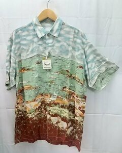 新品★Papas /パパス ◎レーヨン100％　アロハシャツ　風景柄　街 海 ヨット　メンズ　Mサイズ　定価19800円　タグ付き