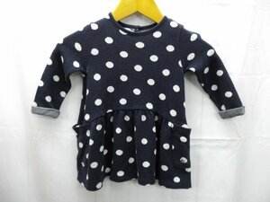 美品★PETT BATEAU◎プチバトー/ドット柄ワンピース/ネイビー/74cmサイズ