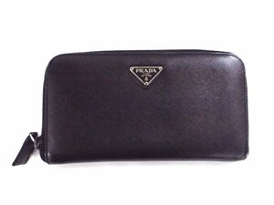 ★PRADA /プラダ ◎長財布　サフィアーノレザー　三角プレート　ラウンドファスナー　黒 /ブラック　男女兼用