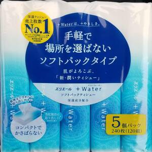 【ソフトパックタイプ】日本製 エリエール プラスウォーター 保湿成分配合 5個パック240枚（120組） ホワイト