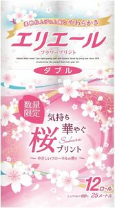 エリエール トイレットペーパー フラワープリント 25m×12ロール ダブル パルプ100% やさしいフローラルの香り＜桜デザイン