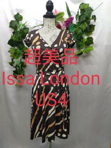 超美品 ISSAロンドン カシクール風ワンピース US4 シルクジャージプリント