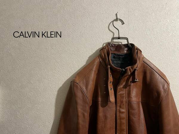 ◯ CALVIN KLEIN シープスキン ライダース ジャケット / カルバンクライン ジーンズ シングル モーターサイクル 茶 M Mens #Sirchive