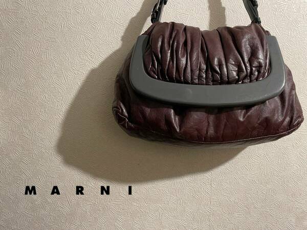 ◯ イタリア製 MARNI がま口 レザー ハンド バッグ / マルニ ナッパ ギャザー ワインレッド Ladies #Sirchive