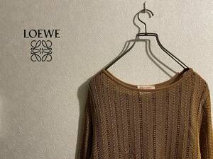 ◯ イタリア製 Vintage LOEWE ヘリンボーン レース ニット / ロエベ メッシュ レーヨン コットン セーター イエロー S Ladies #Sirchive