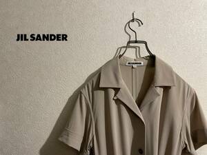◯ イタリア製 JIL SANDER オープンカラー シャツ ワンピース / ジルサンダー 半袖 ロング ウール ベージュ 36 Ladies #Sirchive