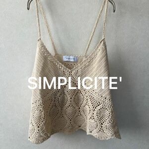 【SIMPLICITE'】レースベスト ベージュ ノースリーブ カットソー トップス キャミソール タンクトップ アイボリー