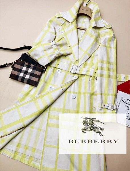 M37爽やかなサマートレンチ超美品BURBERRY LONDON●UK製タータンチェックトレンチコート バーバリーコートレディース