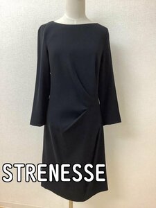 ストラネス STRENESSE 黒ワンピース タック入りデザイン サイズF38