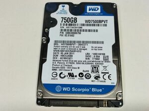 【使用時間23392時間】WD 750GB HDD WD7500BPVT-26HXZT1 2.5インチ 9.5mm厚 CrystalDiskInfo正常判定【1386】